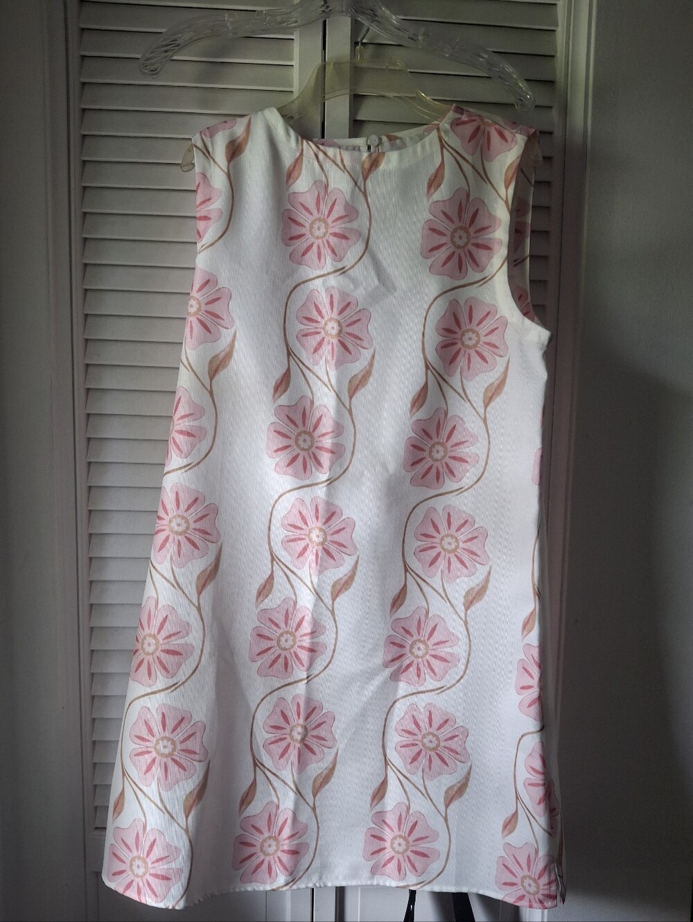C White Sleeveless A-Line Dress with Pink Floral Motif